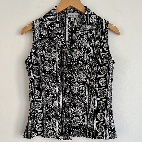 SUZY Shier Two Piece Sleeveless Blouse Long Wrap Skirt Black White - Picture 5 of 14